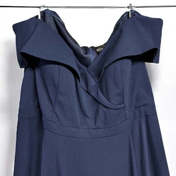🌻NEW w/tags XSCAPE Navy Crepe Sweetheart Neck Evening Dress Gown Size 22W - Picture 4 of 10
